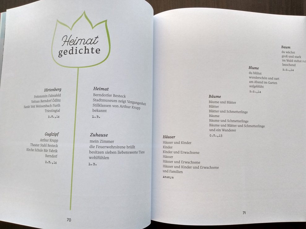 Eine Buchseite, auf der verschiedene Gedichte stehen.